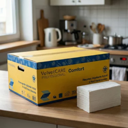 Prosoape de hârtie pentru mâini, 100% celuloză, 2 straturi, 155 foi, 20,5×23 cm (cutie 20 pachete)