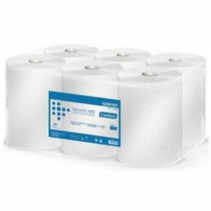 Prosoape de hârtie în rulou Velvet Care, 100% celuloză, Maxi spirale, 2 straturi, 110 m, perforații 19,2×23 cm (6 role)