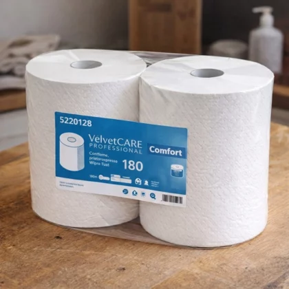 Rolă industrială de hârtie cu perforații, 2 straturi, 180 m, foi 26×25 cm (2 role)