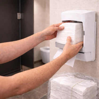 Hârtie igienică în foi pentru dispenser, 2 straturi, 9×18 cm, 225 foi/pachet, 40 pachete/cutie