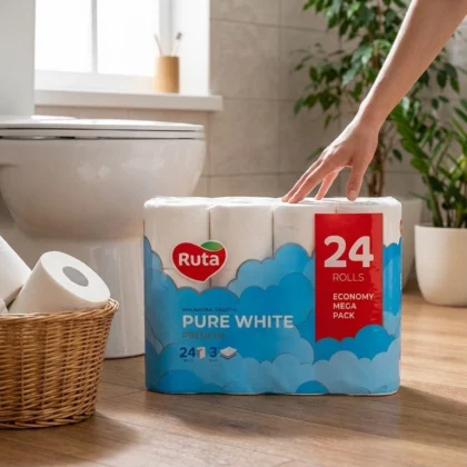 Hârtie igienică rolă standard 18 m, 3 straturi, perforată, 24 role/pachet