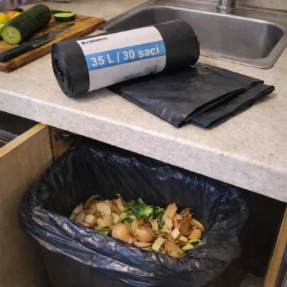 Pungi menajere 35 L / 30 buc., negre, pentru coșuri standard 450×550 mm