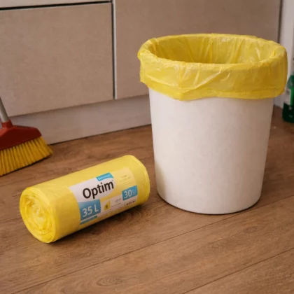 Pungi menajere Optim 35 L / 30 buc., galbene, pentru coșuri standard 450×550 mm