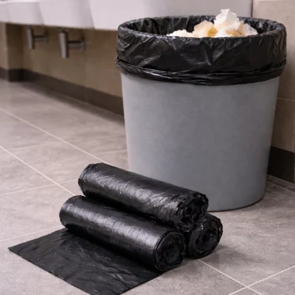 Pungi menajere Optim 60 L / 20 buc., negre, pentru urne mari la baie (500×550 mm)